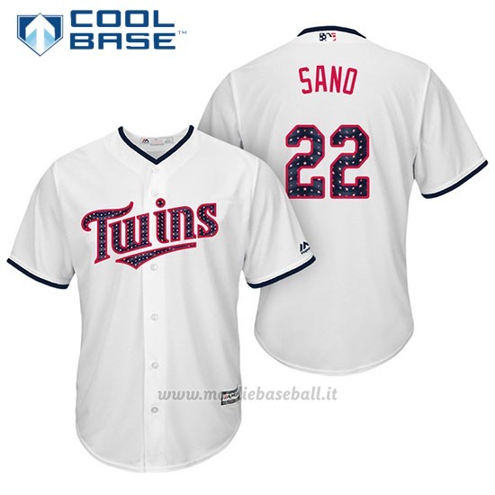 Maglia Baseball Uomo Minnesota Twins 2017 Estrellas y Rayas Miguel Sano Bianco Cool Base
